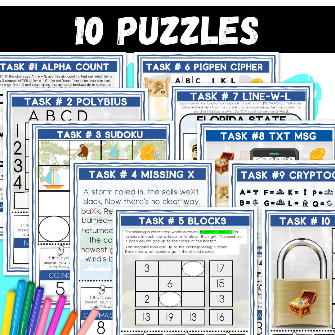 Island Escape Logic Puzzle Adventure | Summer Printable Activity for Grades 4–6 | 10 Brain Teasers