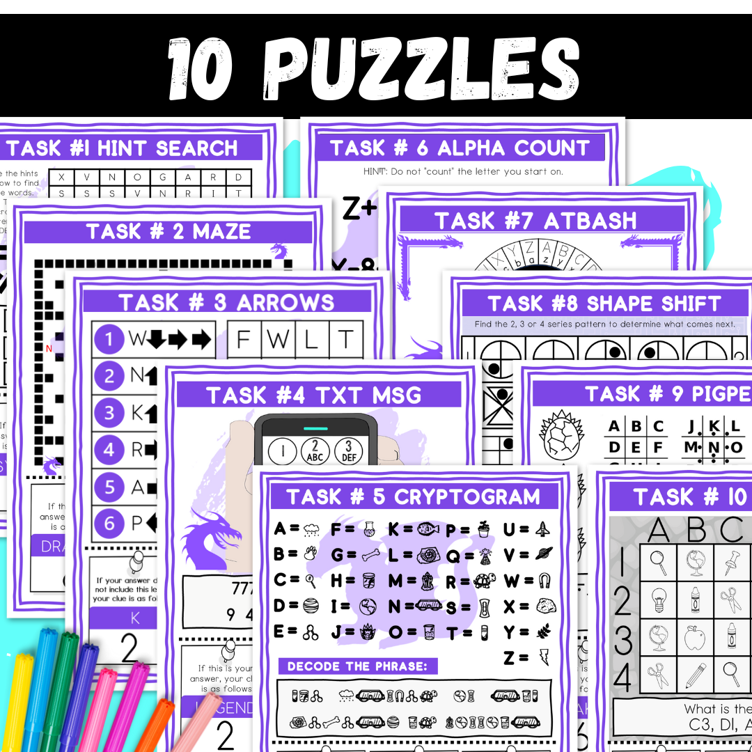 Dragon’s Den Logic Puzzle Escape Room | Grades 4–6 Activity | 10 Printable Brain Teasers