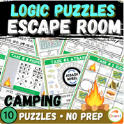 Camping Logic Puzzle Escape Room | Printable Brain Teasers for Grades 4–6 | 10 Fun Challenges