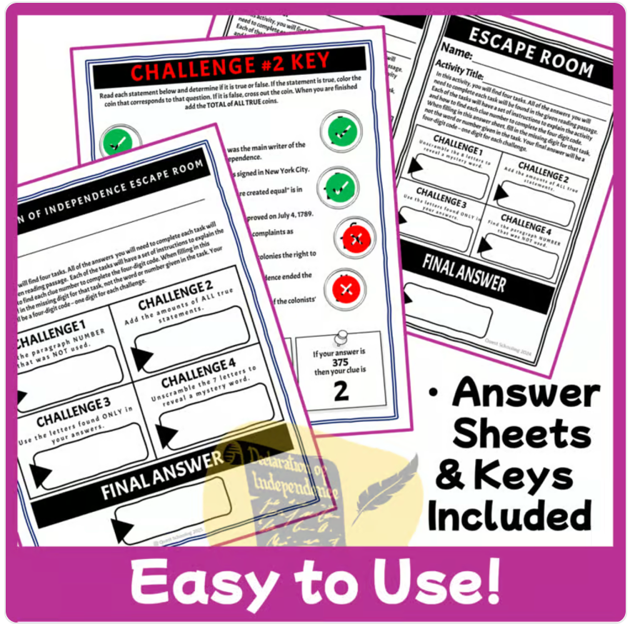 Declaration of Independence Escape Room | Civics Game for Grades 4–6