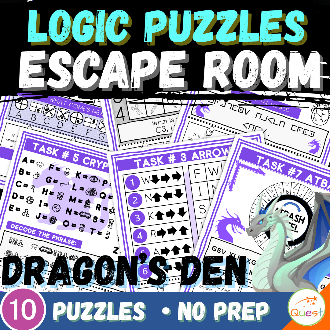 Dragon’s Den Logic Puzzle Escape Room | Grades 4–6 Activity | 10 Printable Brain Teasers