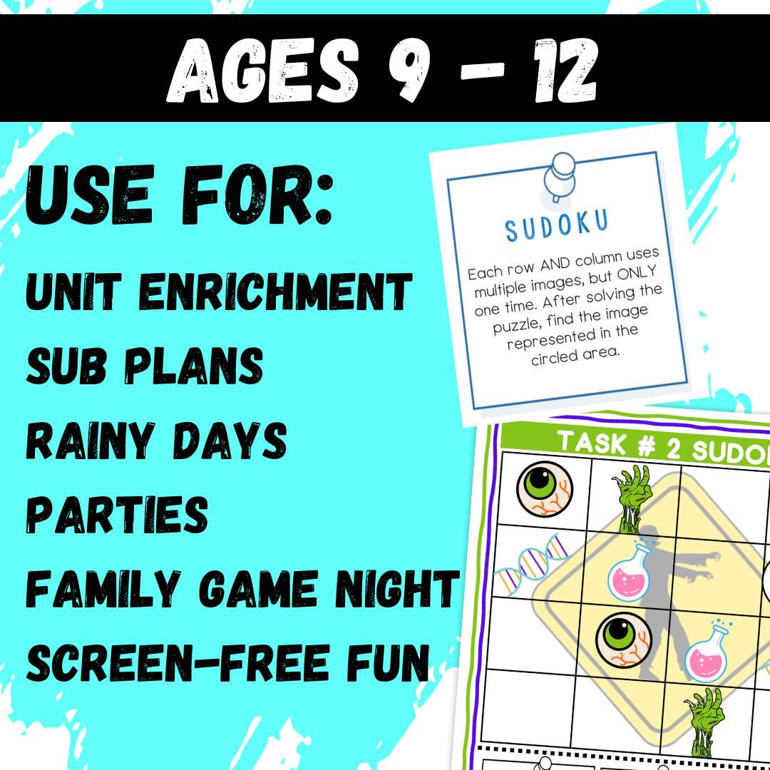 Zombie Logic Puzzle Escape Room | Halloween Activity for Grades 4–6 | 10 Brain-Bending Puzzles