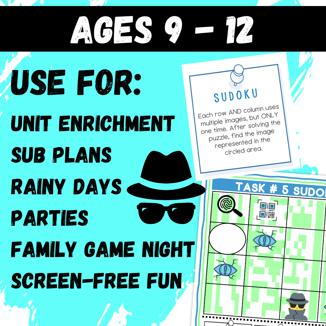 Spy Mission Logic Puzzle Escape Room | Summer Brain Teasers for Grades 4–6 | 10 Secret Agent Puzzles