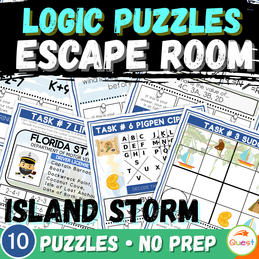 Island Escape Logic Puzzle Adventure | Summer Printable Activity for Grades 4–6 | 10 Brain Teasers