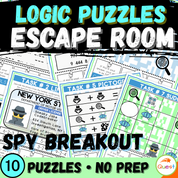 Spy Mission Logic Puzzle Escape Room | Summer Brain Teasers for Grades 4–6 | 10 Secret Agent Puzzles