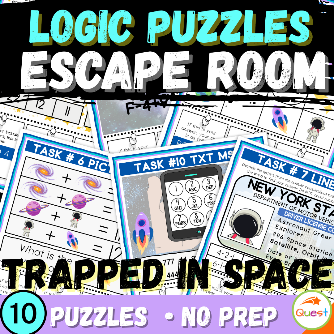 Trapped in Space Logic Puzzle Escape Room | Printable Summer Activity for Grades 4–6 | 10 Critical Thinking Challenges