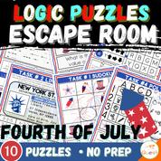 4th of July Logic Puzzle Escape Room | Printable Summer Activity for Grades 4–6 | 10 Festive Brain Games