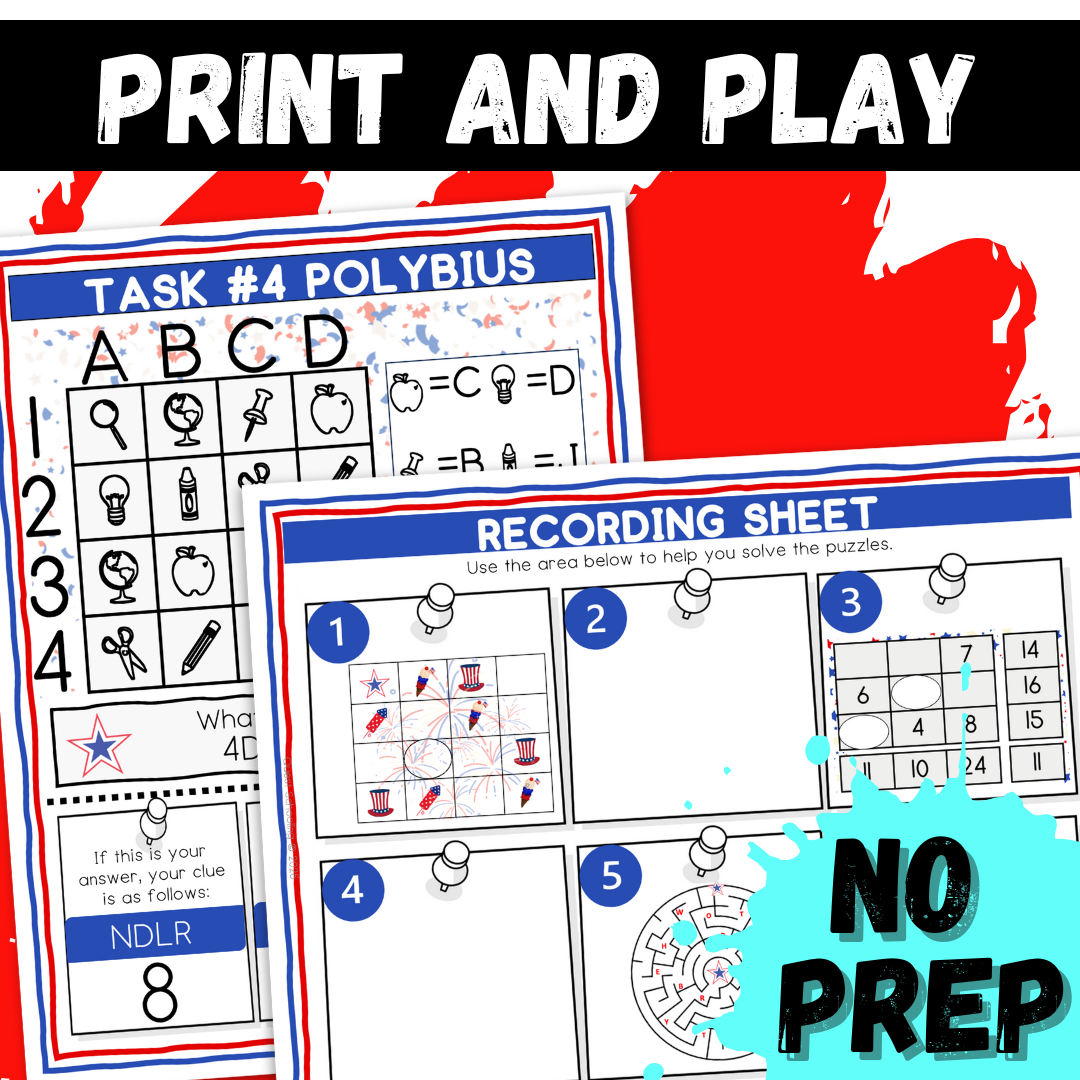 4th of July Logic Puzzle Escape Room | Printable Summer Activity for Grades 4–6 | 10 Festive Brain Games