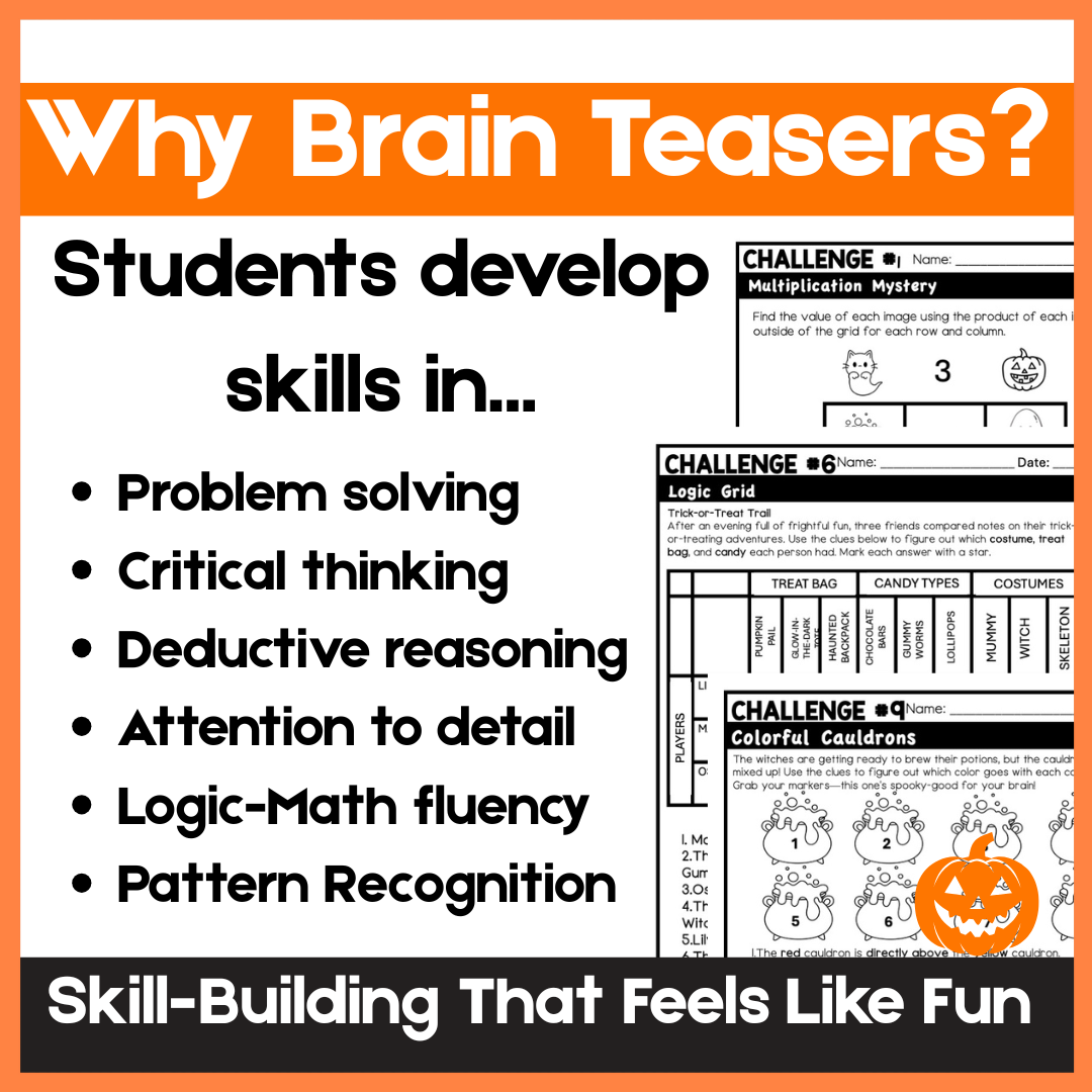 Halloween Brain Teasers & Logic Puzzles | Deductive Reasoning Activities for Grades 4–6