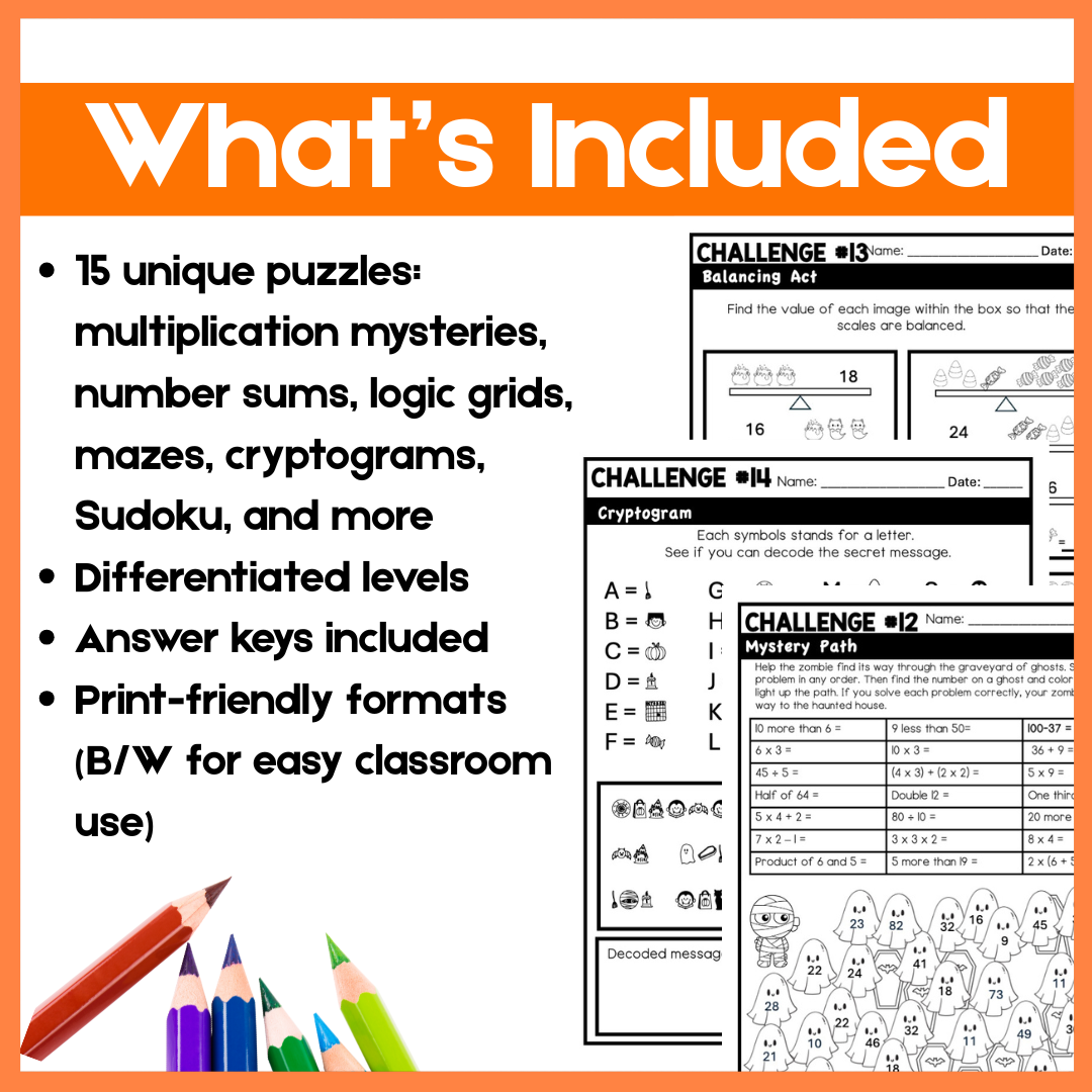Halloween Brain Teasers & Logic Puzzles | Deductive Reasoning Activities for Grades 4–6
