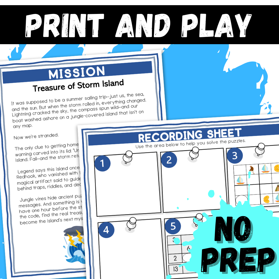 Island Escape Logic Puzzle Adventure | Summer Printable Activity for Grades 4–6 | 10 Brain Teasers