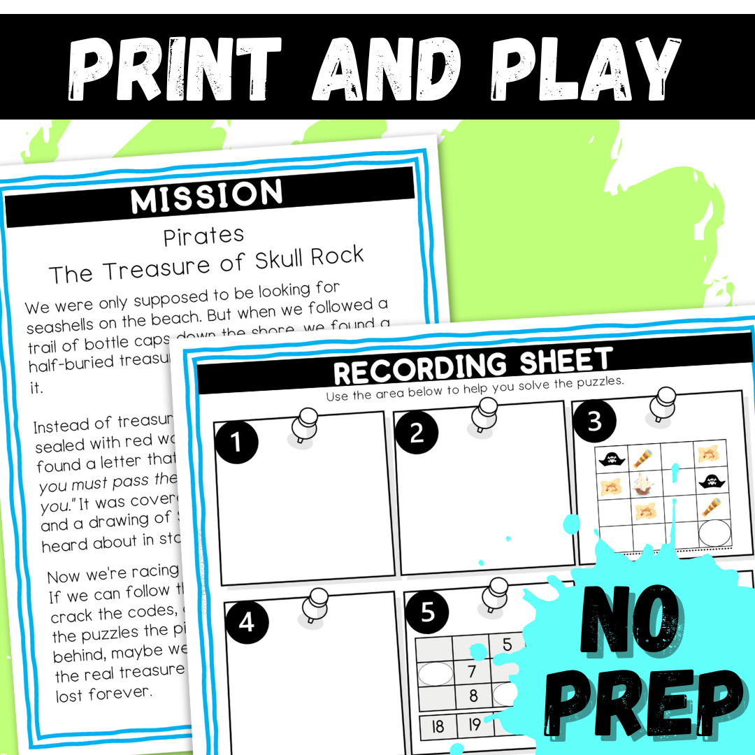 Pirate Treasure Logic Puzzle Escape Room | Summer Printable Activity for Grades 4–6 | 10 Puzzle Adventure