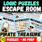 Pirate Treasure Logic Puzzle Escape Room | Summer Printable Activity for Grades 4–6 | 10 Puzzle Adventure