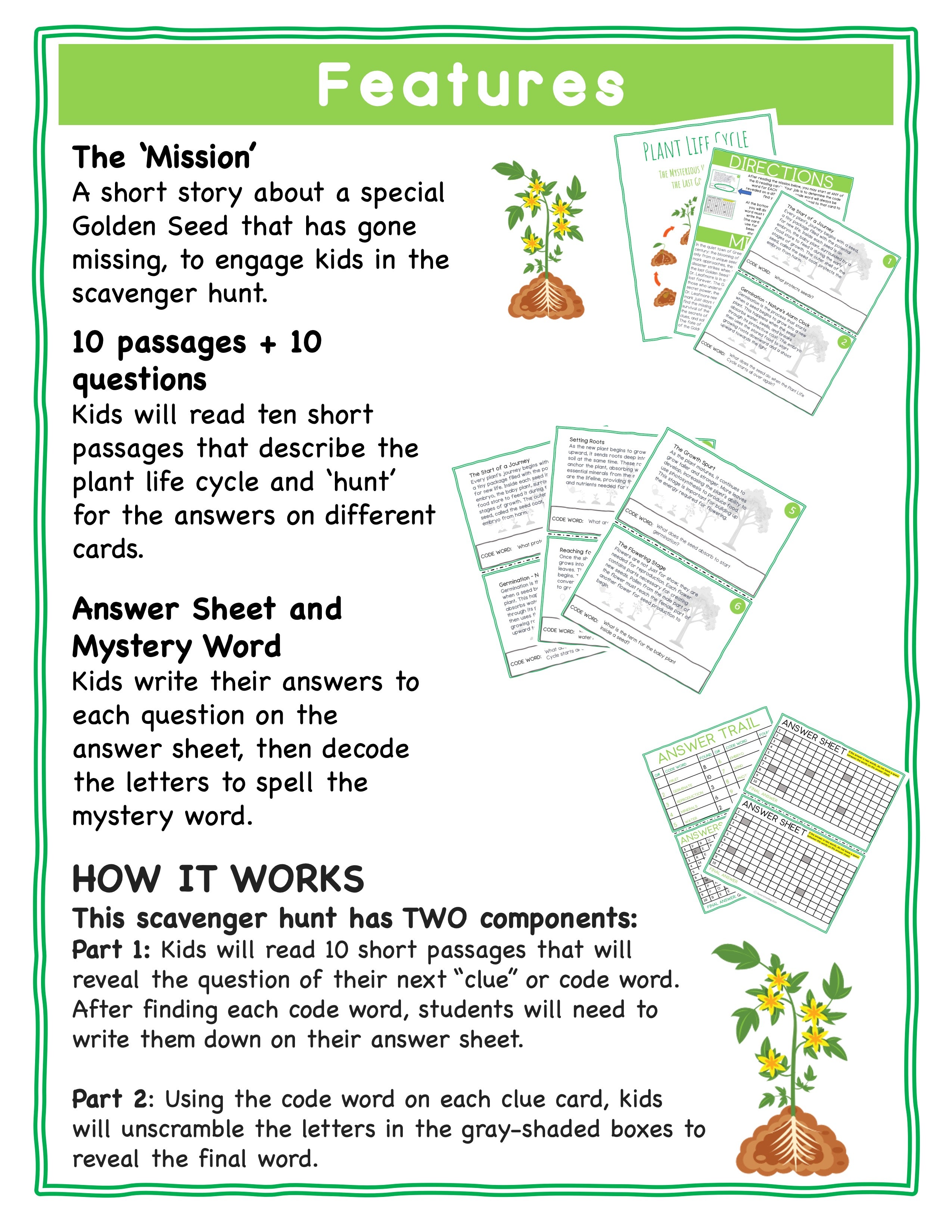 Plant Life Cycle Educational Scavenger Hunt for Kids 9-11