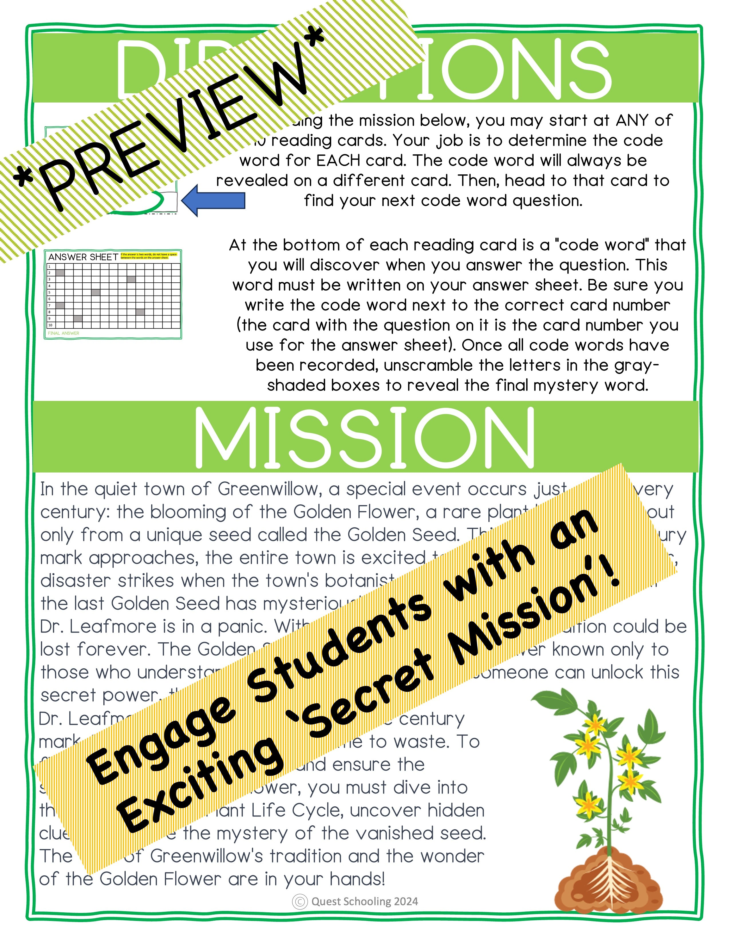 Plant Life Cycle Educational Scavenger Hunt for Kids 9-11