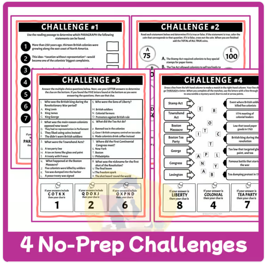 Causes of the American Revolution Escape Room | History Game for Grades 4–6