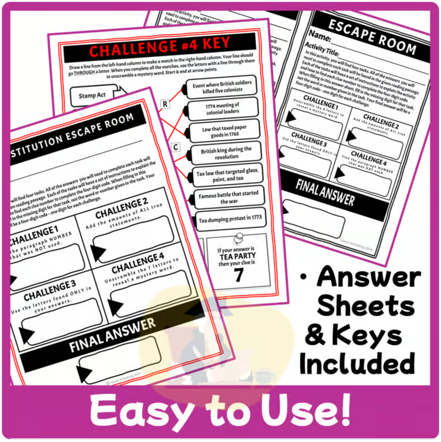 Causes of the American Revolution Escape Room | History Game for Grades 4–6