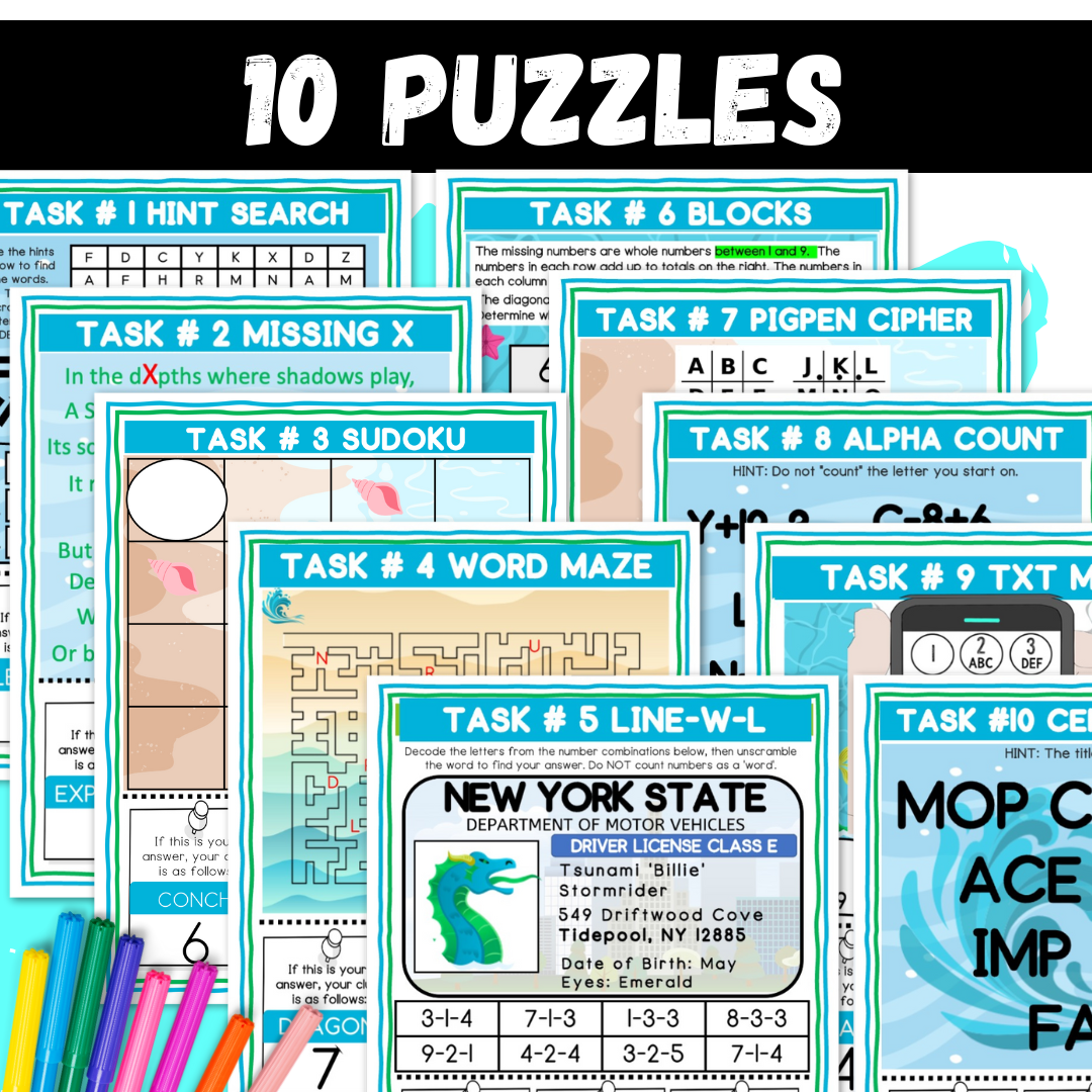 Sea Monster Logic Puzzle Escape Room | Grades 4–6 Summer Activity | 10 Brain Teasers for Critical Thinking