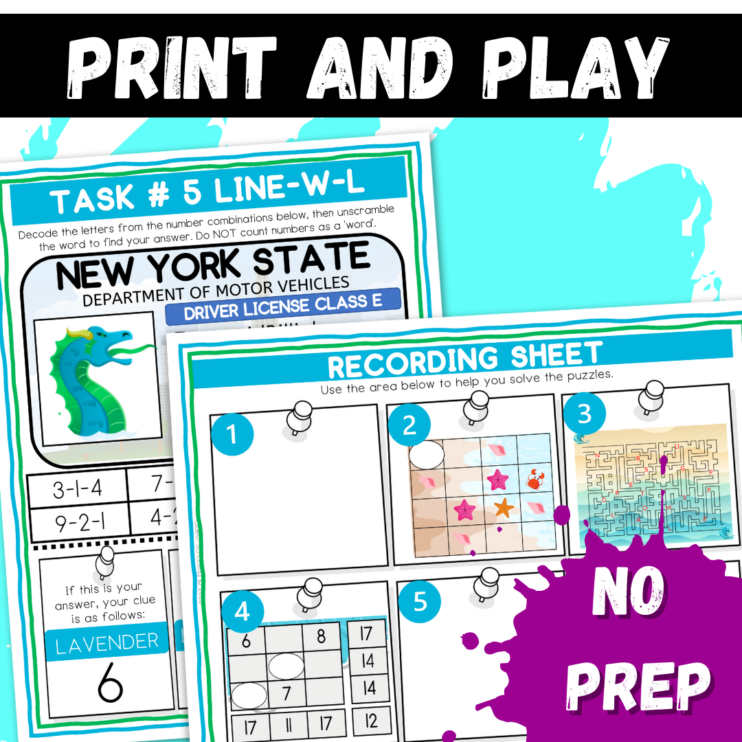 Sea Monster Logic Puzzle Escape Room | Grades 4–6 Summer Activity | 10 Brain Teasers for Critical Thinking