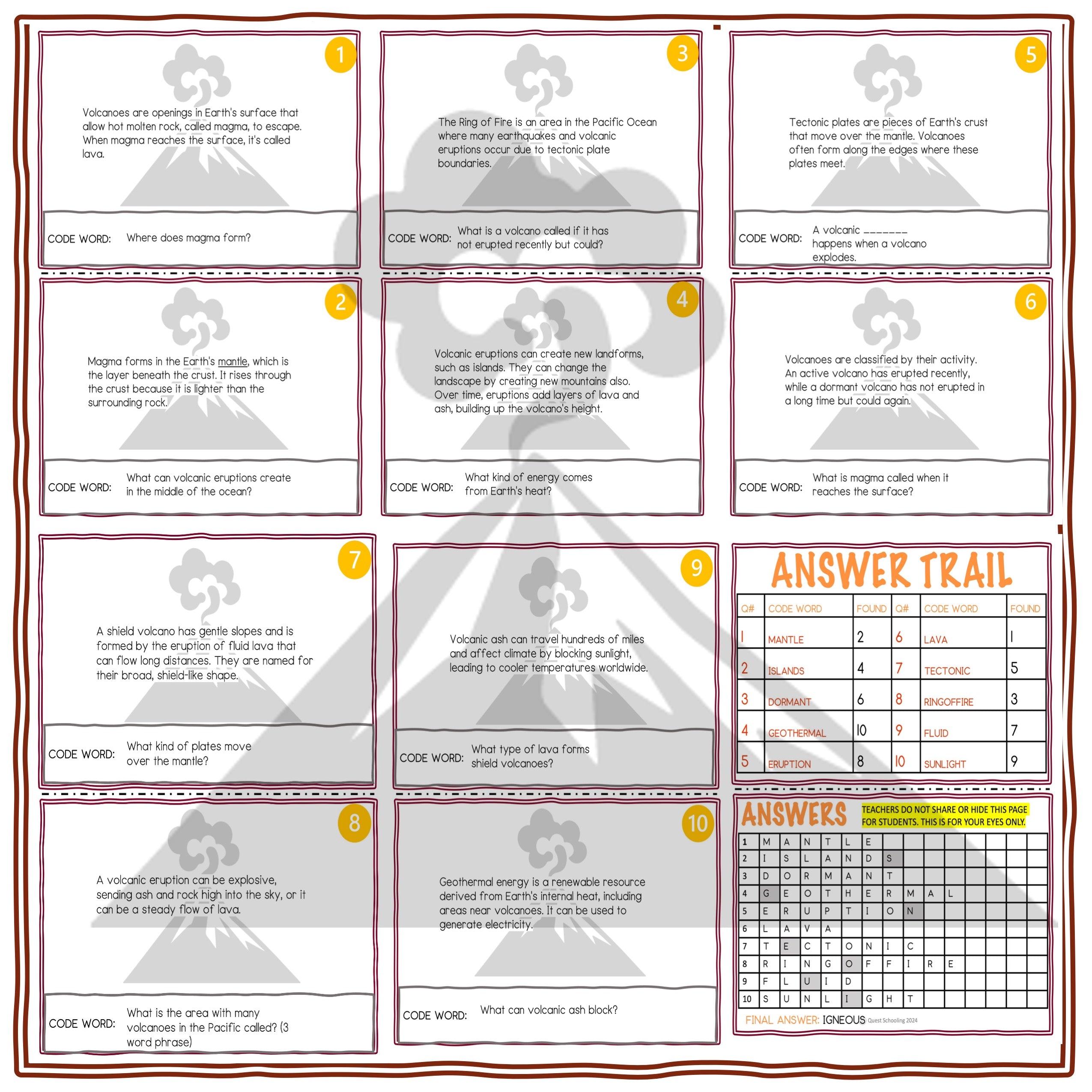 Volcanic Eruption Scavenger Hunt Natural Science Activity