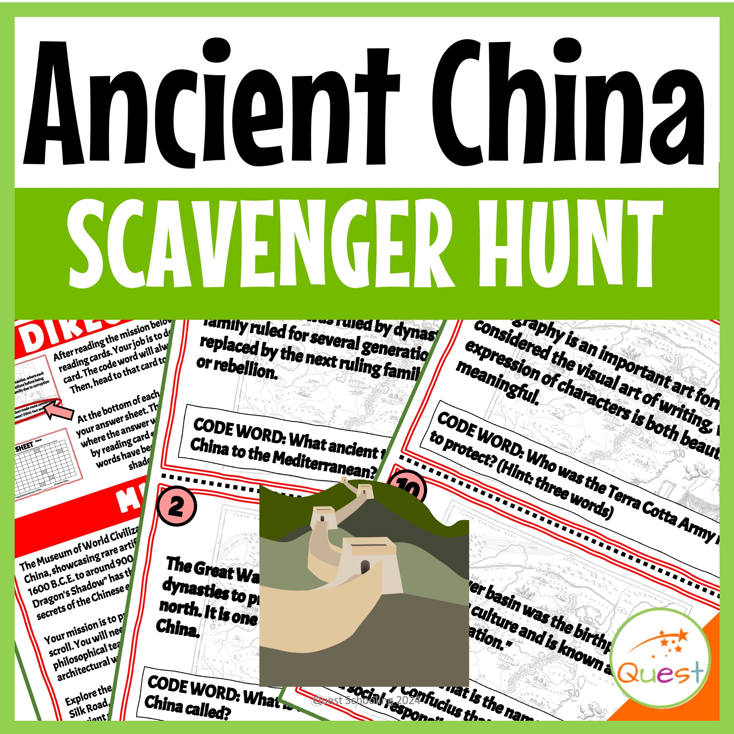 Ancient China History Social Studies Scavenger Hunt for Kids 9-13