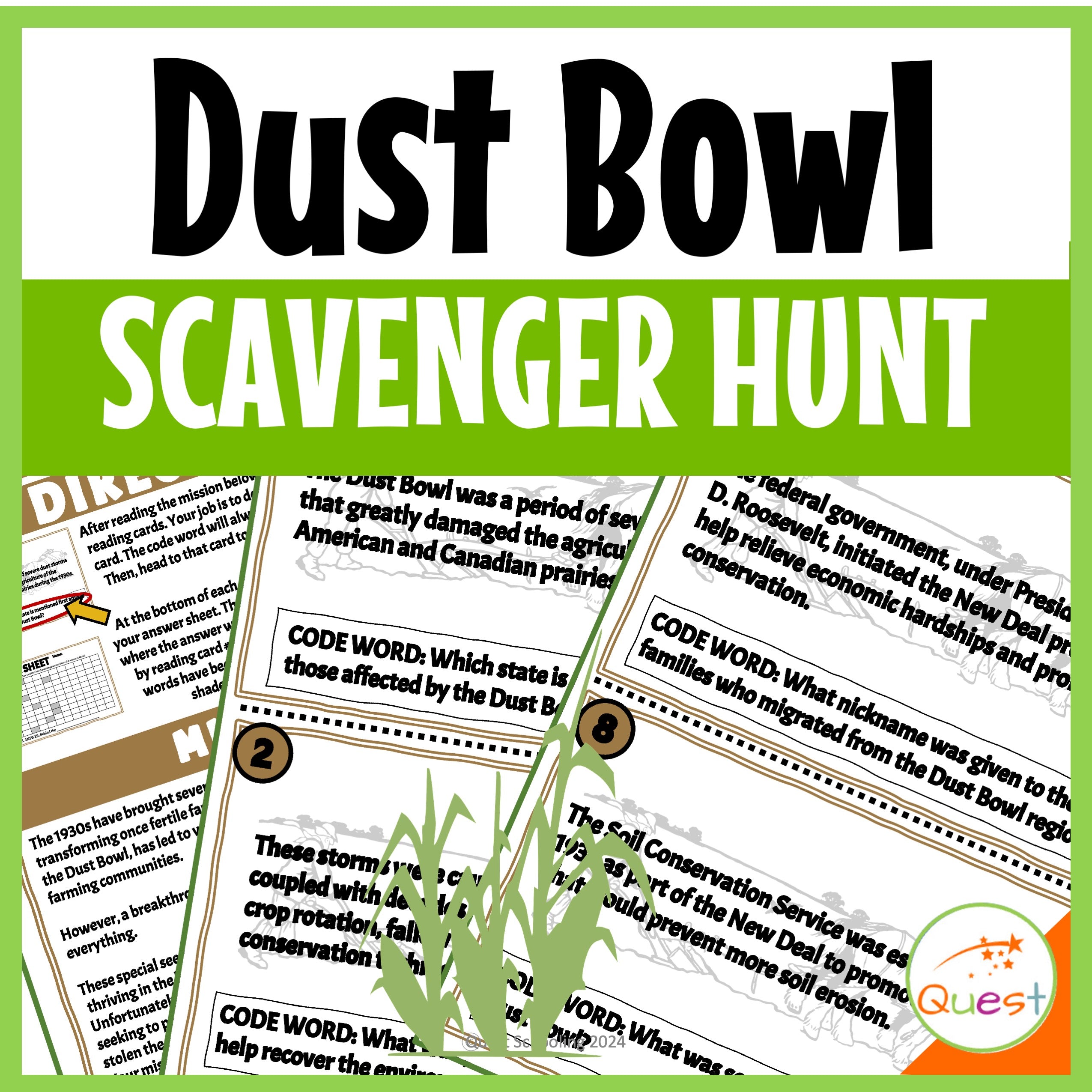 Dust Bowl American History Educational Scavenger Hunt for kids 9-13