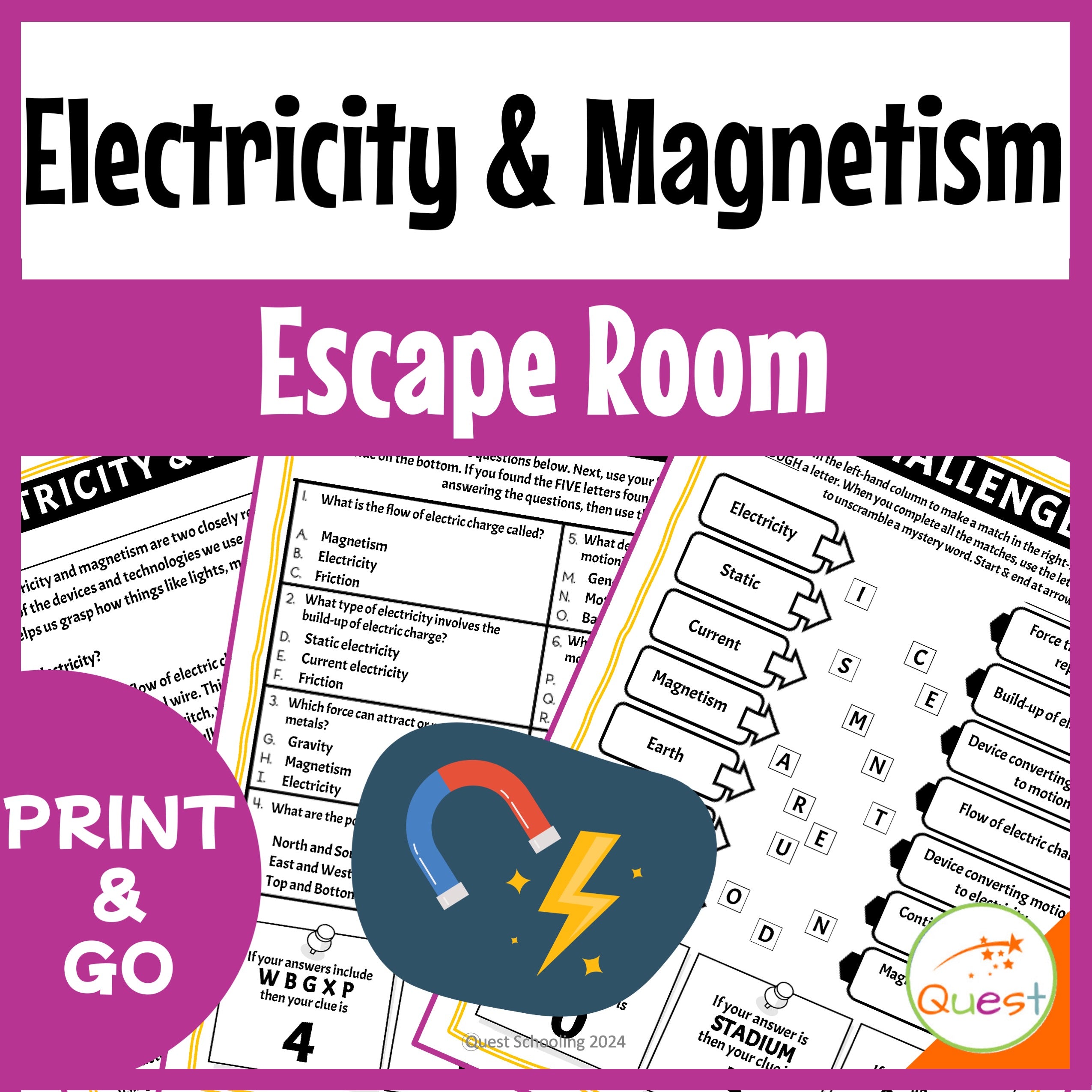 Electricity and Magnetism Physics Educational Escape Room for Kids 9-13