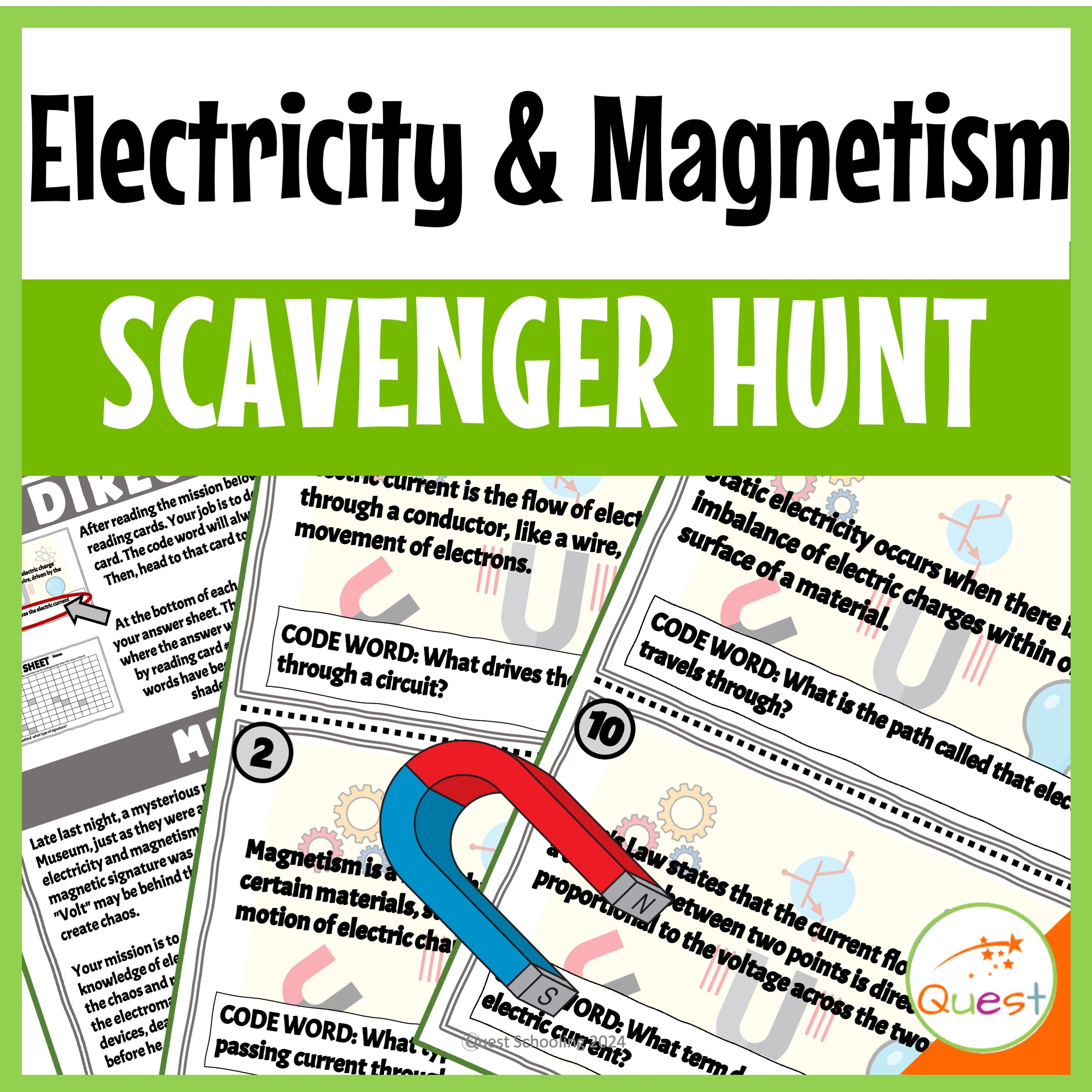 Electricity and Magnetism Science Scavenger Hunt for Kids 9-13