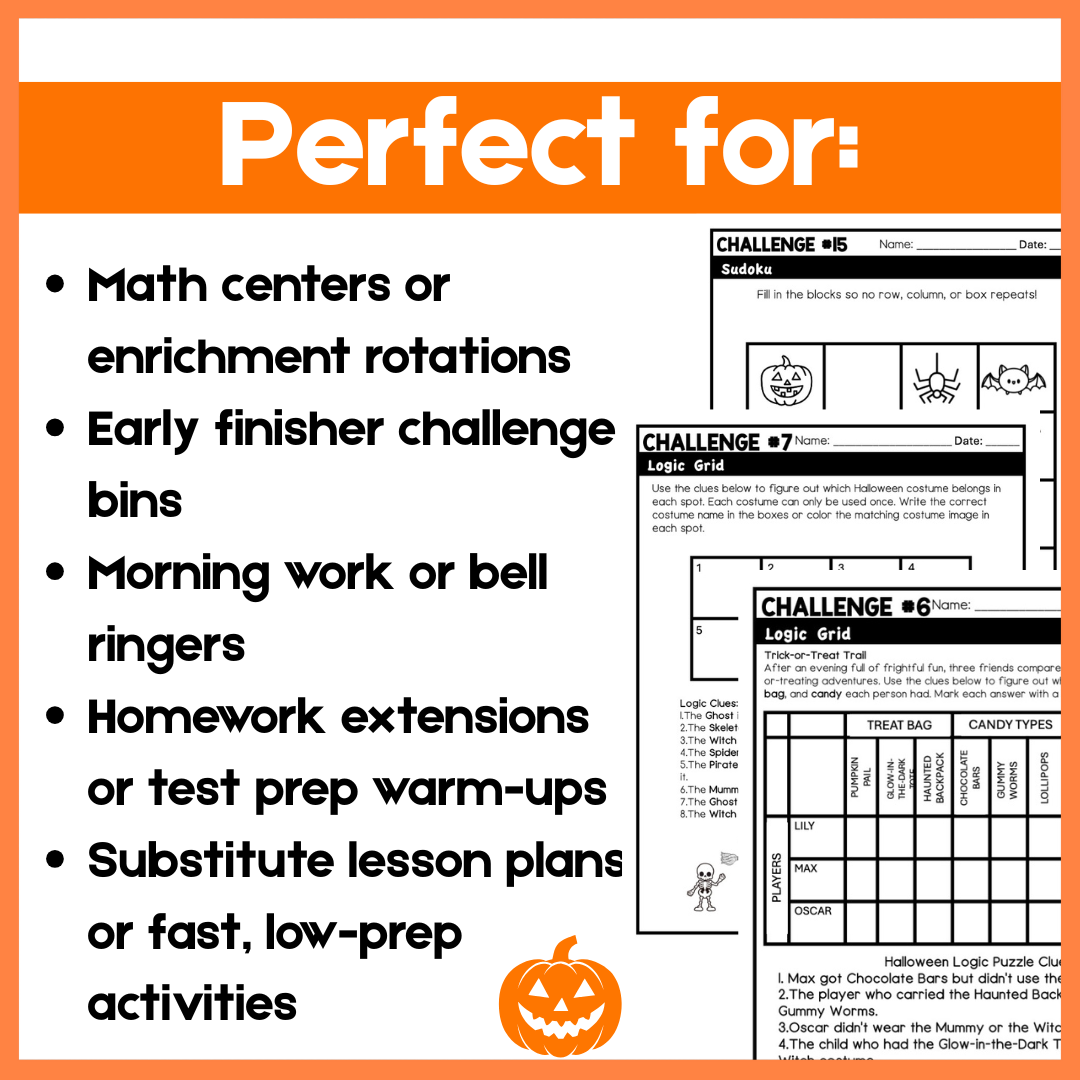 Halloween Brain Teasers &amp; Logic Puzzles | Deductive Reasoning Activities for Grades 4–6
