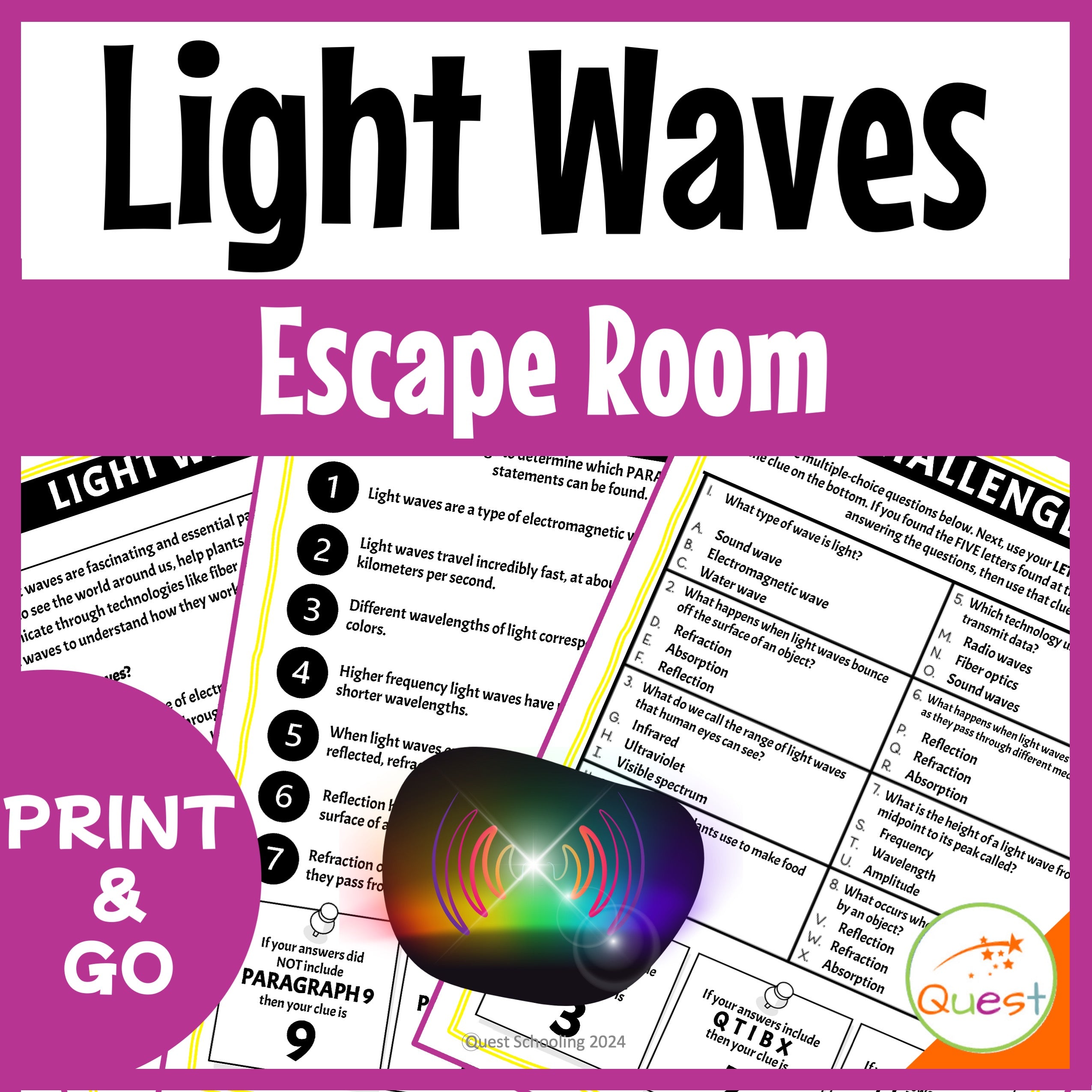 Light Waves Physics Educational Escape Room for Kids 9-13