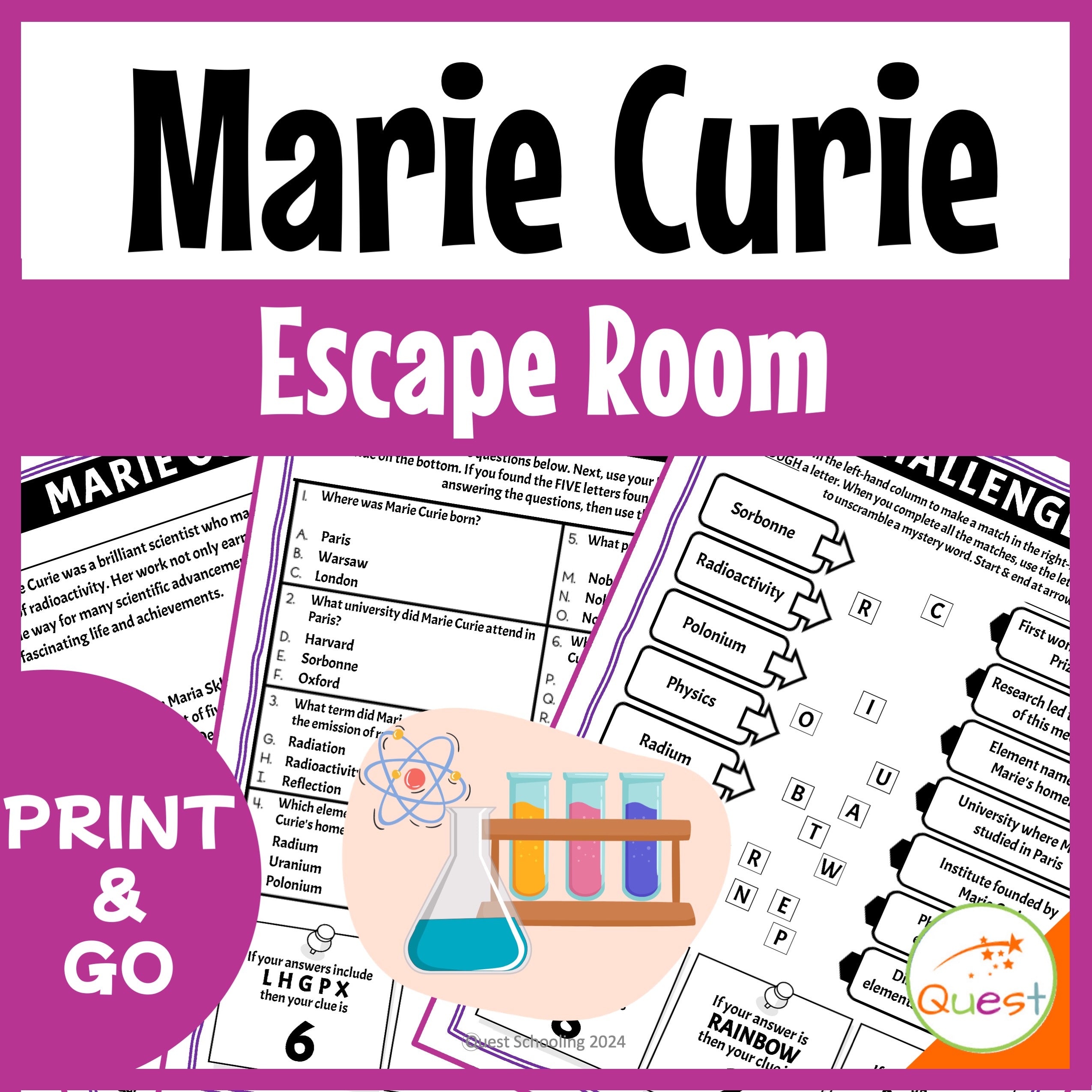 Marie Curie History of Radioactivity Educational Escape Room for Kids 9-13