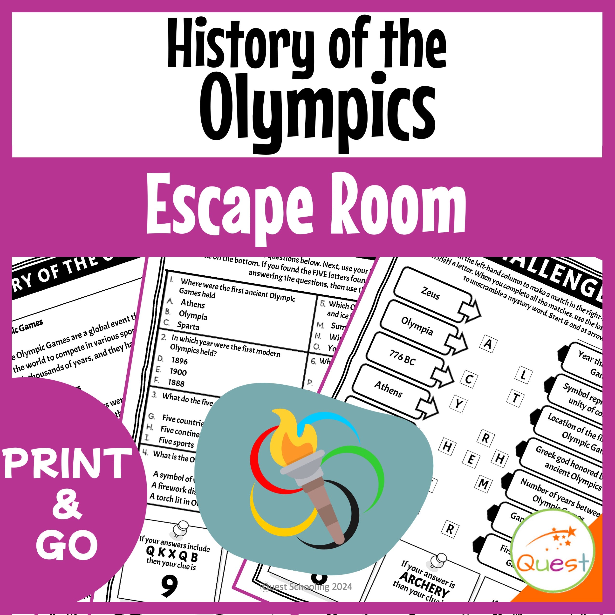 History of the Olympics Educational Escape Room for Kids 9-13