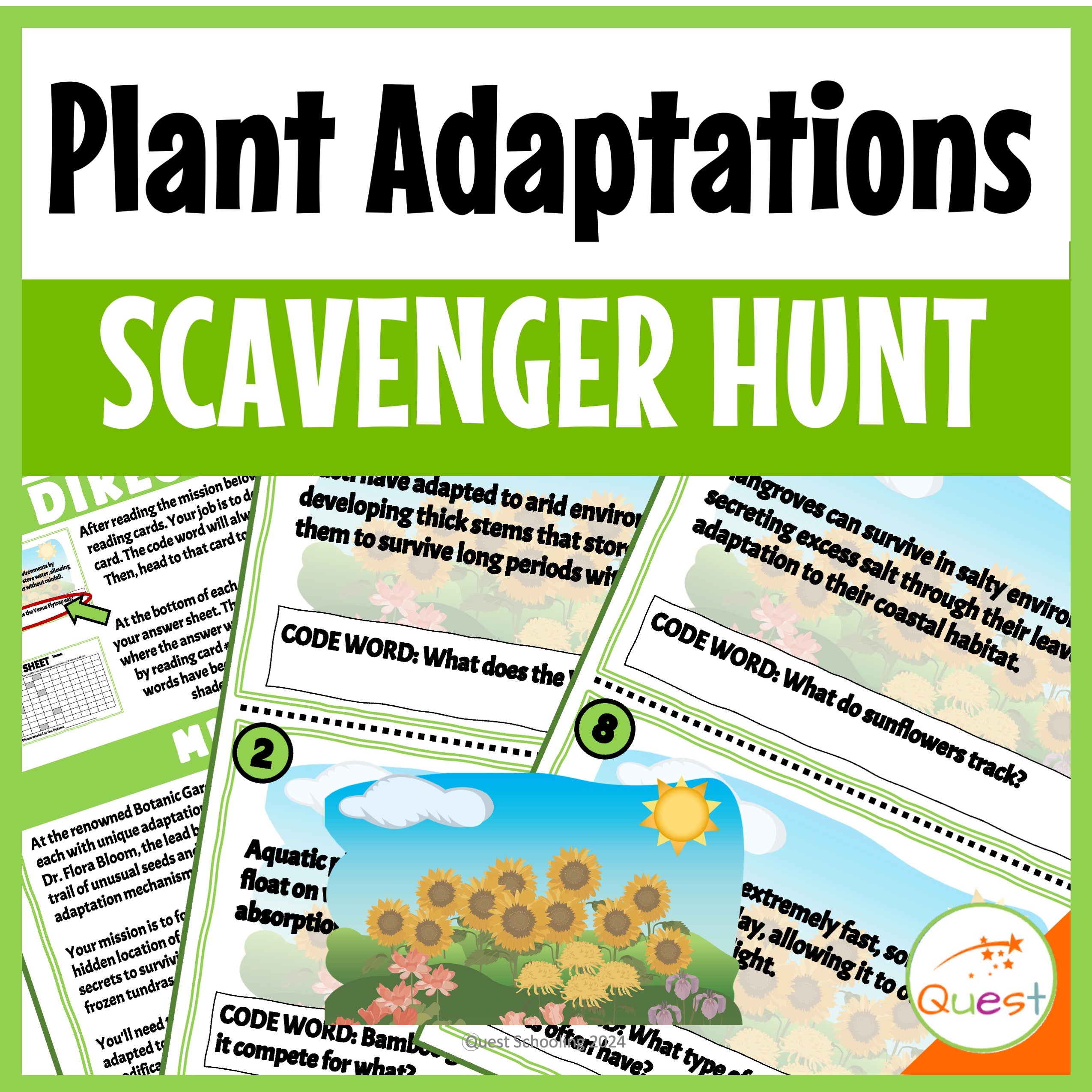 Plant Adaptations Biology Scavenger Hunt for Kids 9-13