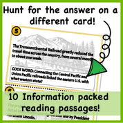 Transcontinental Railroad U.S. History Scavenger Hunt for Kids 9-13