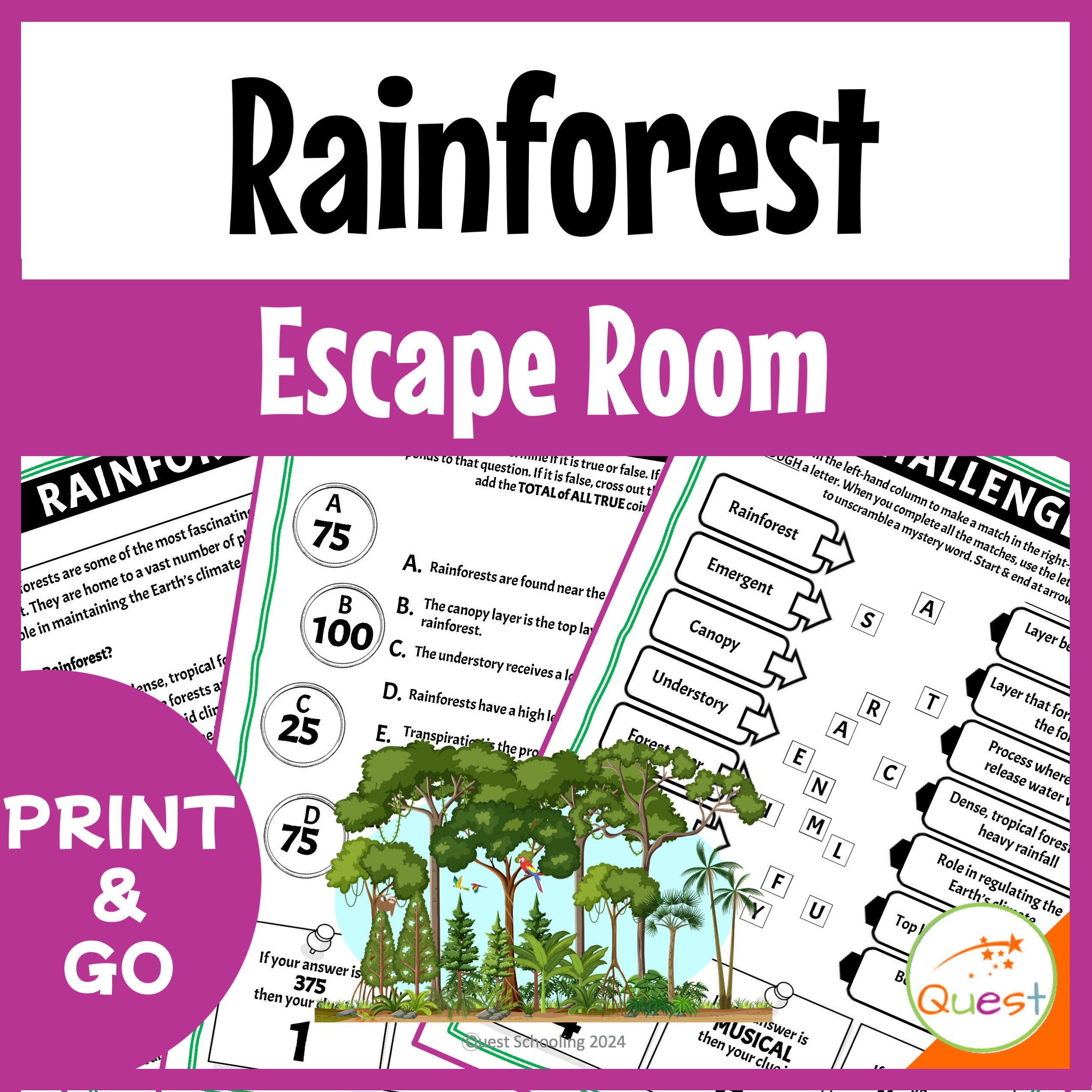 Rainforest Ecology and Environment Educational Escape Room for Kids 9-12