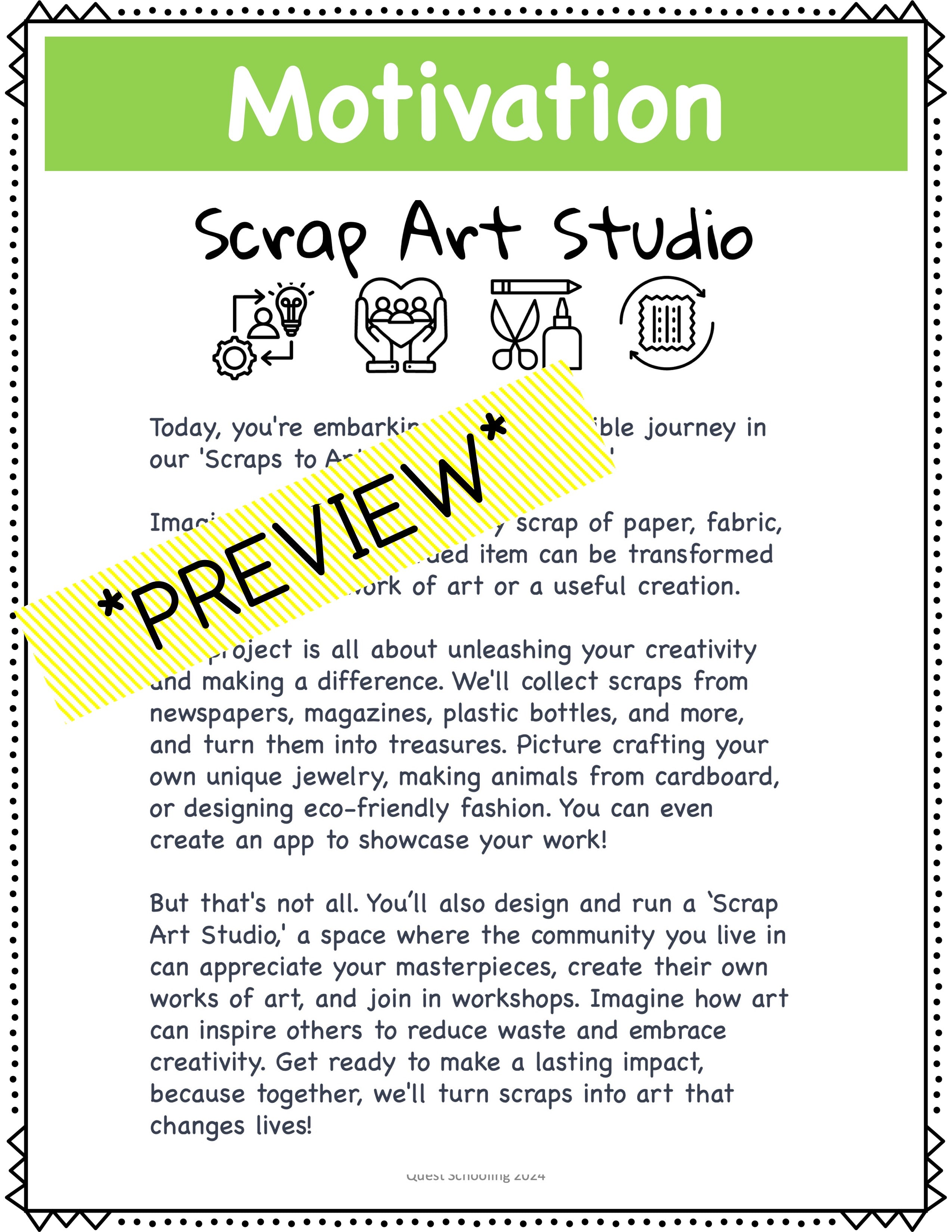 Scraps to Art I Project Based Learning PBL Environment, Entrepreneur, Art