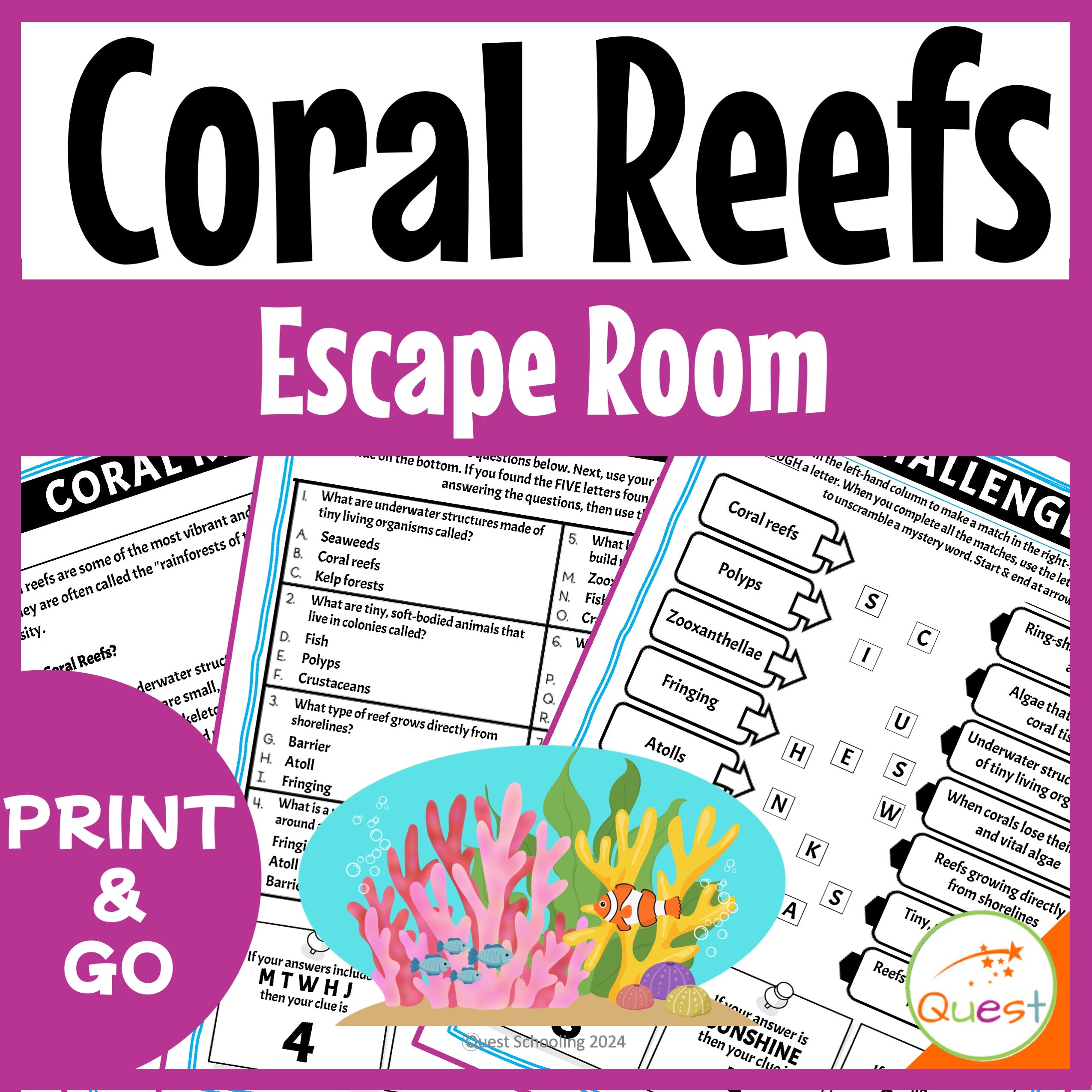 Coral Reefs Educational Escape Room for Kids 9-13