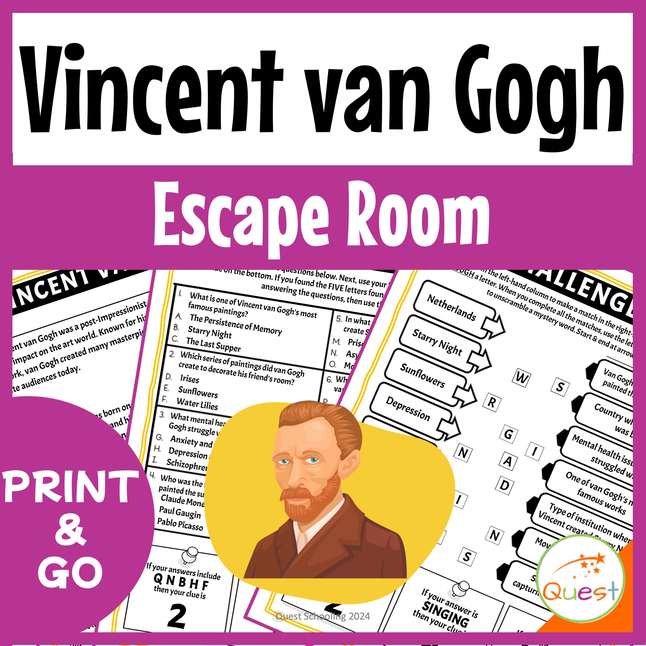 Van Gogh Art History Educational Escape Room for Kids 4-7