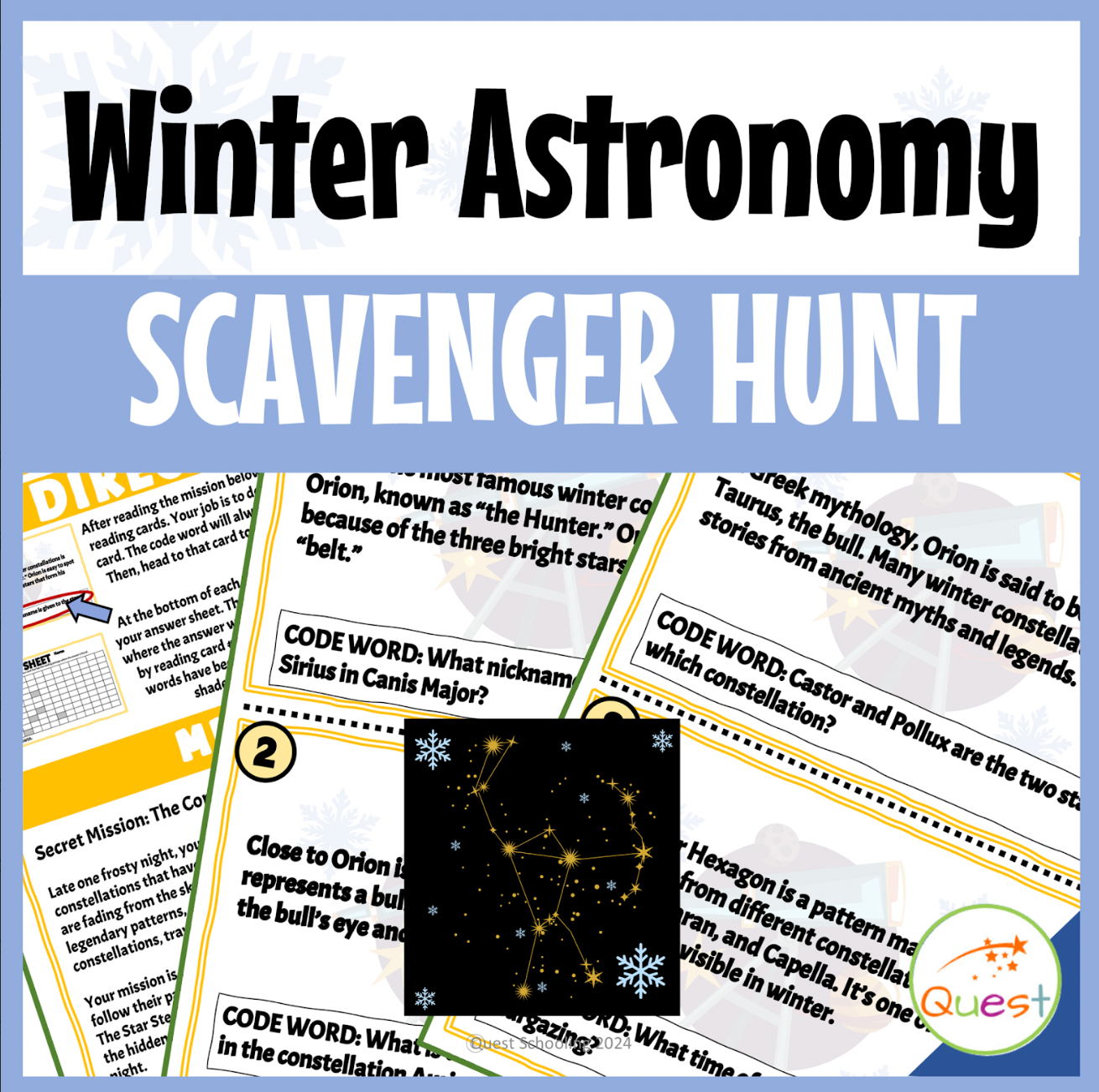 Winter Astronomy Stars and Constellations Scavenger Hunt for Kids Ages 9-12