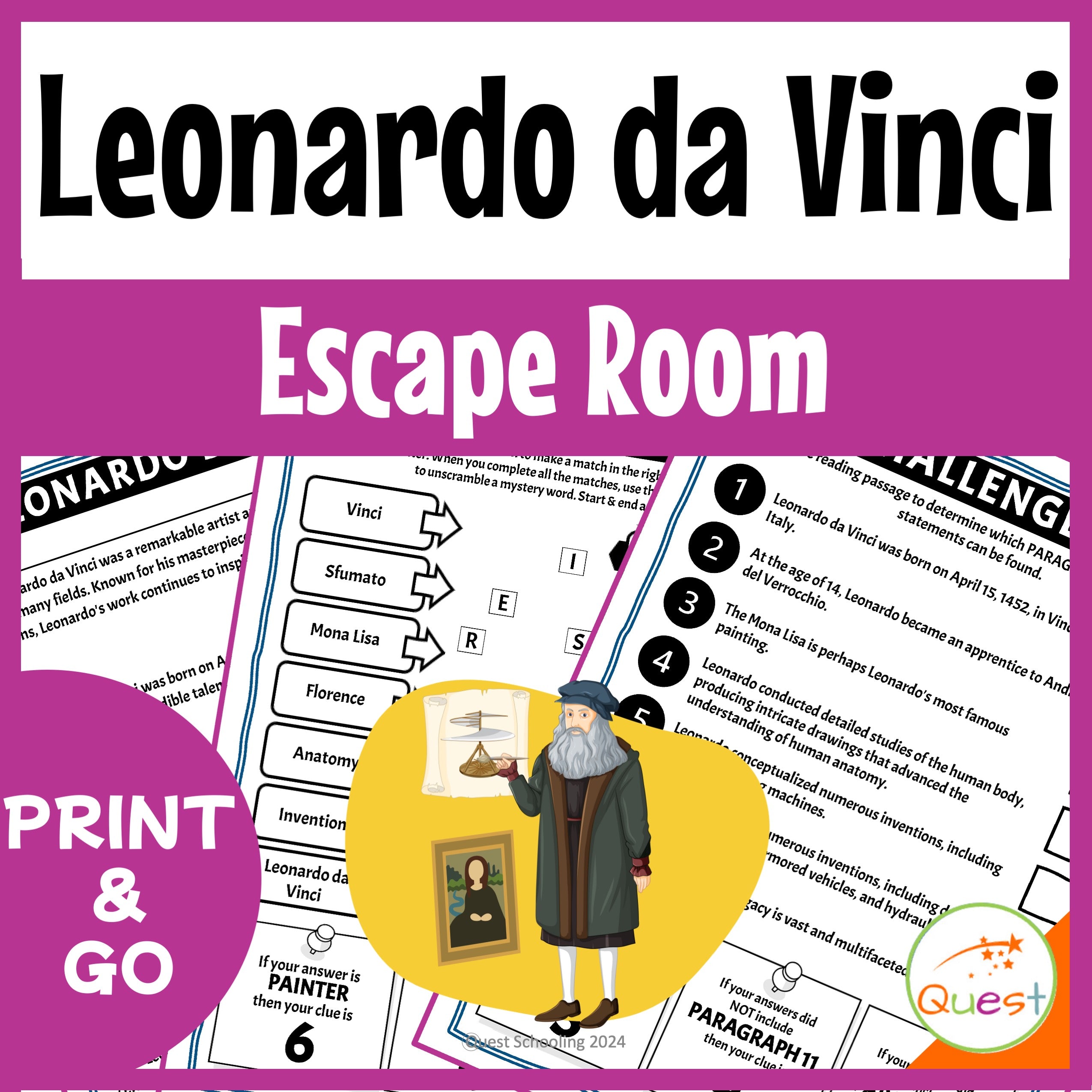 Da Vinci Art History Educational Escape Room for Kids 9-13